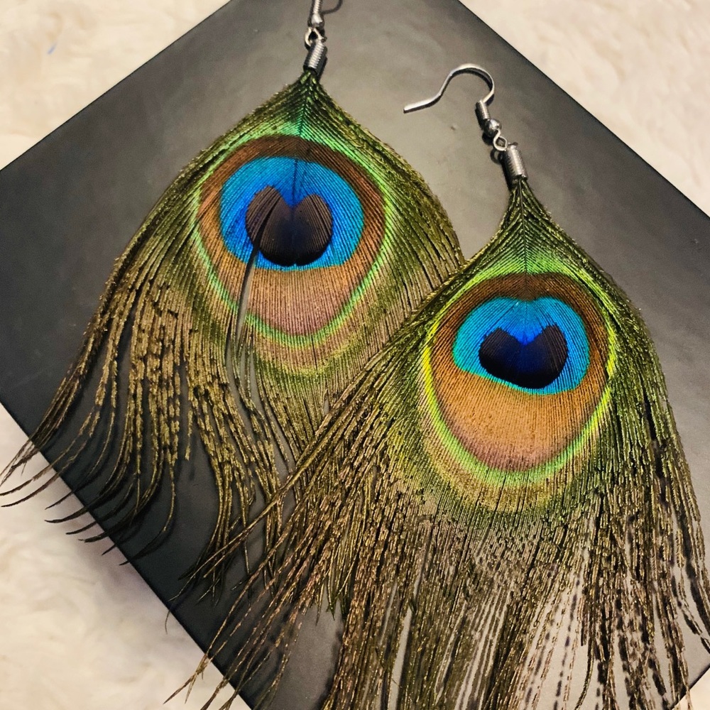 peacock feather earrings